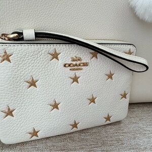 Coach White Wristlet with Gold Stars NWT